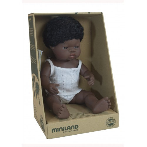 Miniland Doll, Anatomically Correct Baby, African Boy, 38cm