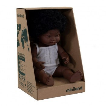 Miniland Doll, Anatomically Correct Baby, African Down Syndrome Girl, 38cm