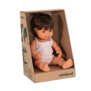 Miniland Doll, Anatomically Correct Baby, Caucasian Boy, Brunette 38cm