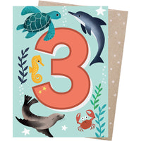 Age 3 - Birthday Greeting Card - Under the Sea