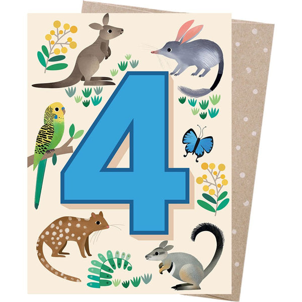 Age 4 - Birthday Greeting Card - Friendly Forest